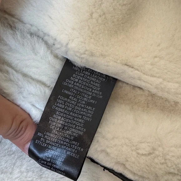 Alice + Olivia Black Leather Jacket with Cream Shearling Lapel - Picture 10 of 10